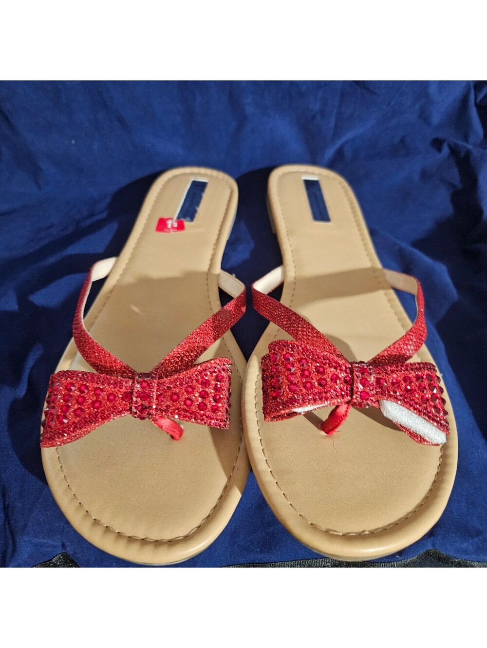 INC International Concepts Women's Red Glitter Bow Flip Flop Sandals Size 12M